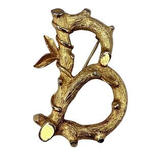 Sarah Coventry Letter B Monogram Brooch Pin 1 7/8in Gold Tone Vine Branch VTG